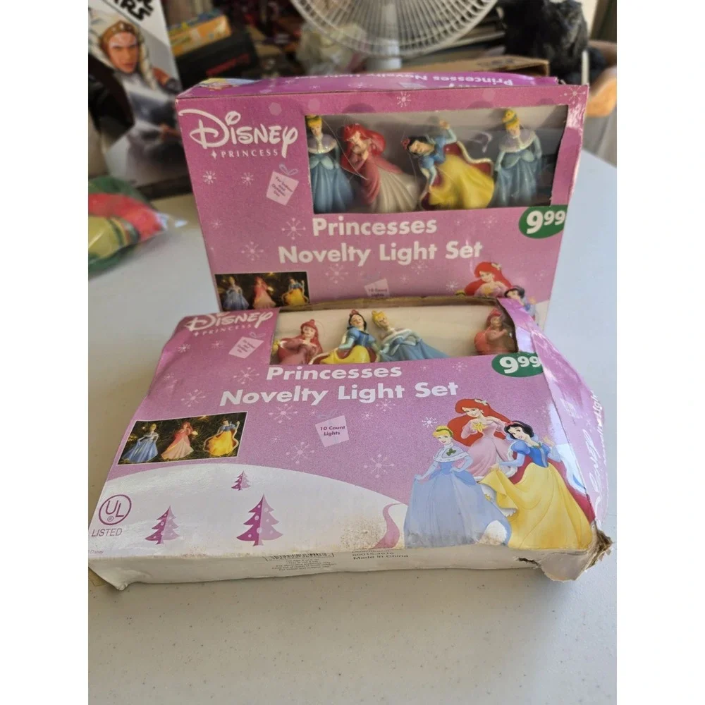 2 Vtg Disney Princess 10 Christmas Light String Set Ariel Cinderella Snow White